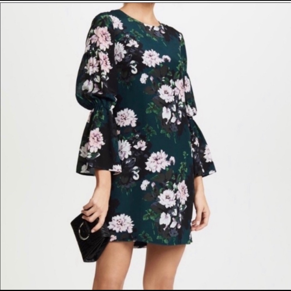 Club Monaco floral silk dress with bell sleeve